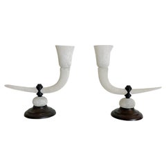 Pair of Seguso Murano Scavo Glass Volute Arm Table Lamps, 1980s