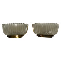 Pair of Seguso Sconces, Brass and glass Mid-Century Wall Lamps, 1940s