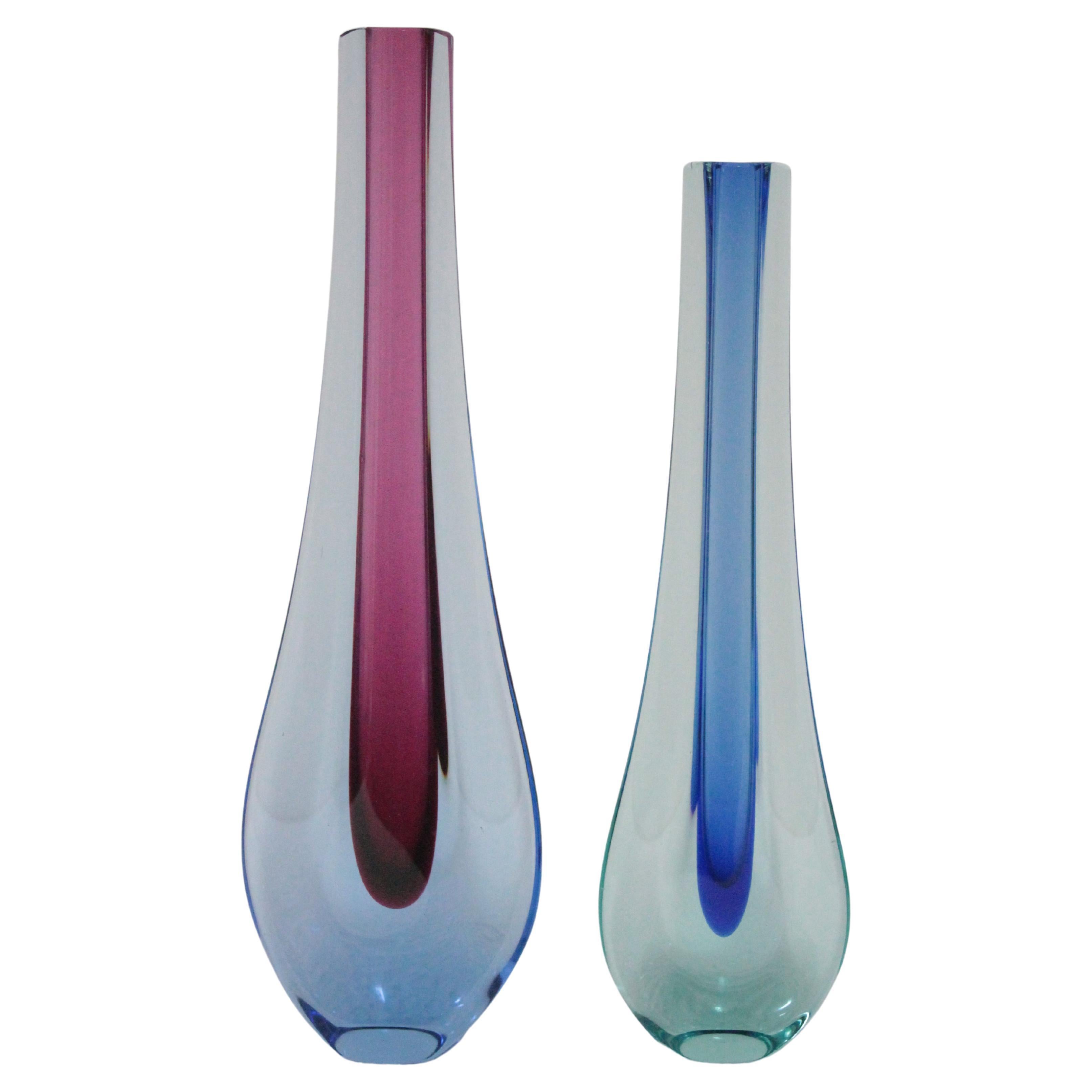 Pair of Seguso "Sommerso" Murano Vase Glass 1970s 