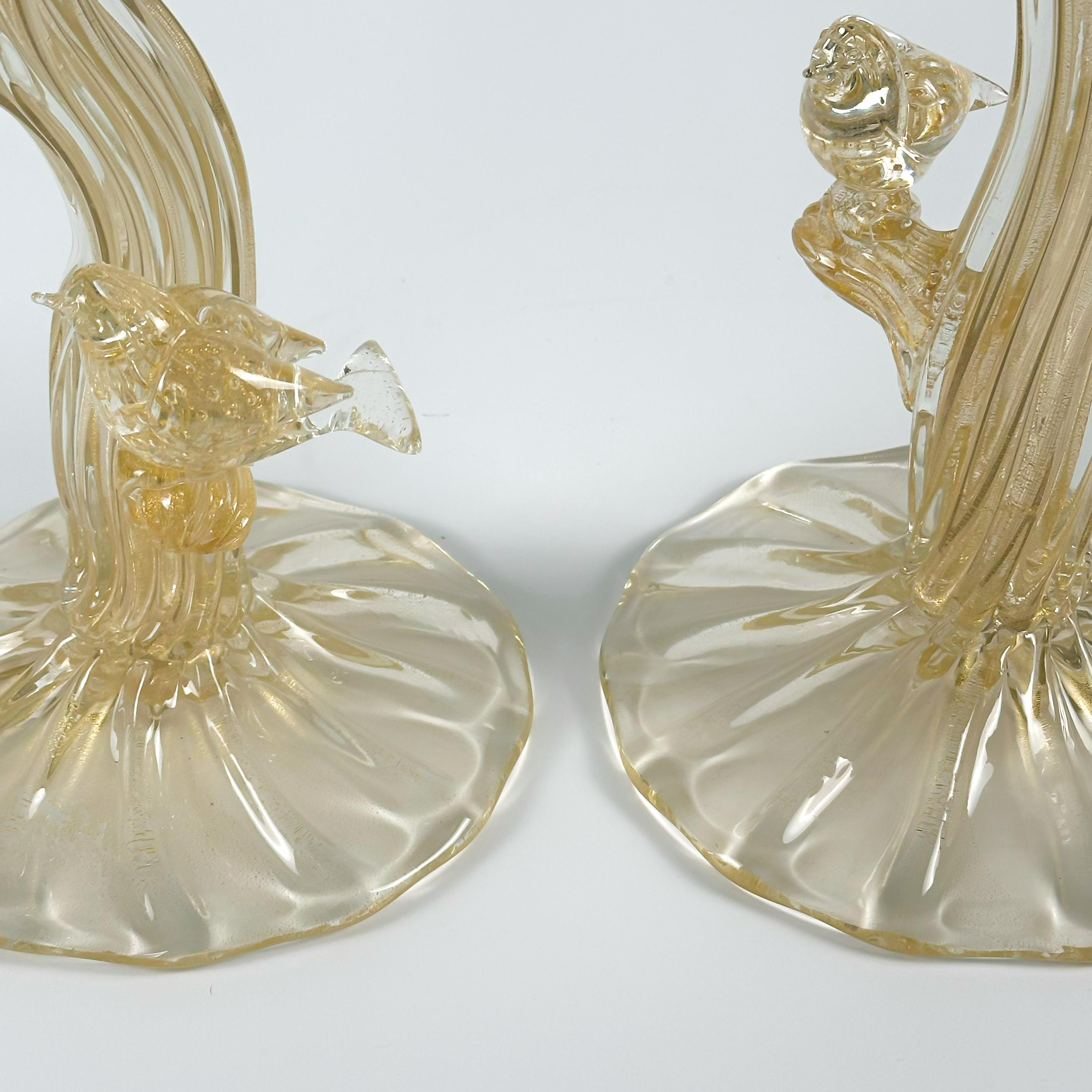 Hollywood Regency Pair of Seguso Vetri d’Arte Murano Glass Tree Lamps, Italy, circa 1950
