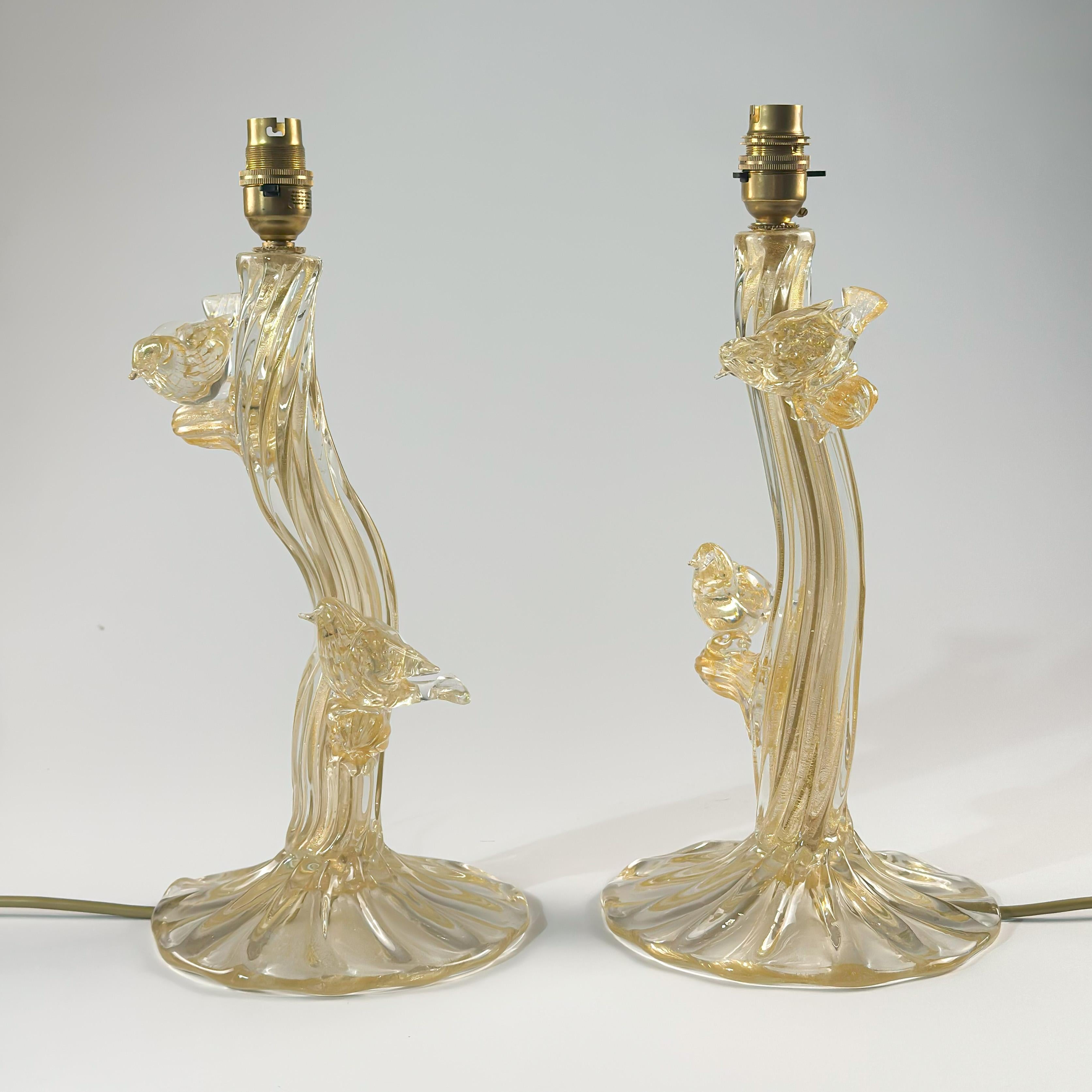 20th Century Pair of Seguso Vetri d’Arte Murano Glass Tree Lamps, Italy, circa 1950