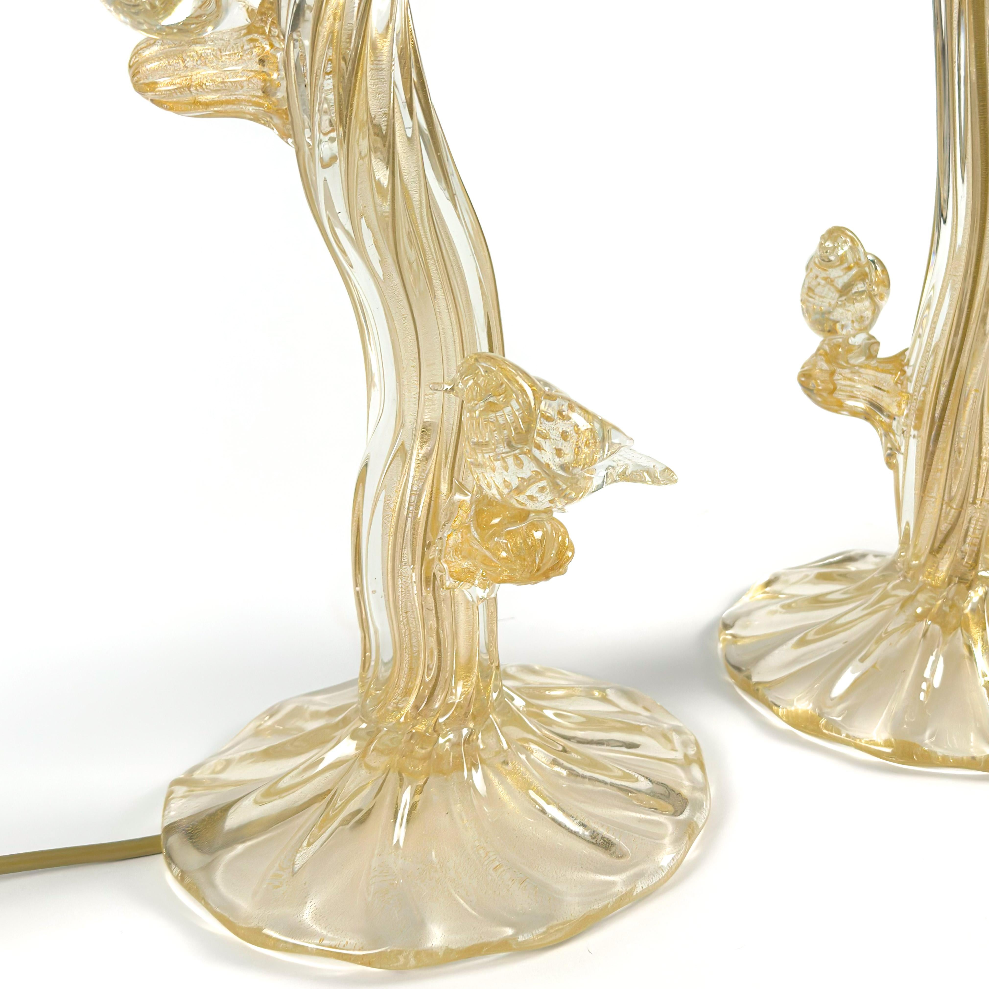 Gold Pair of Seguso Vetri d’Arte Murano Glass Tree Lamps, Italy, circa 1950