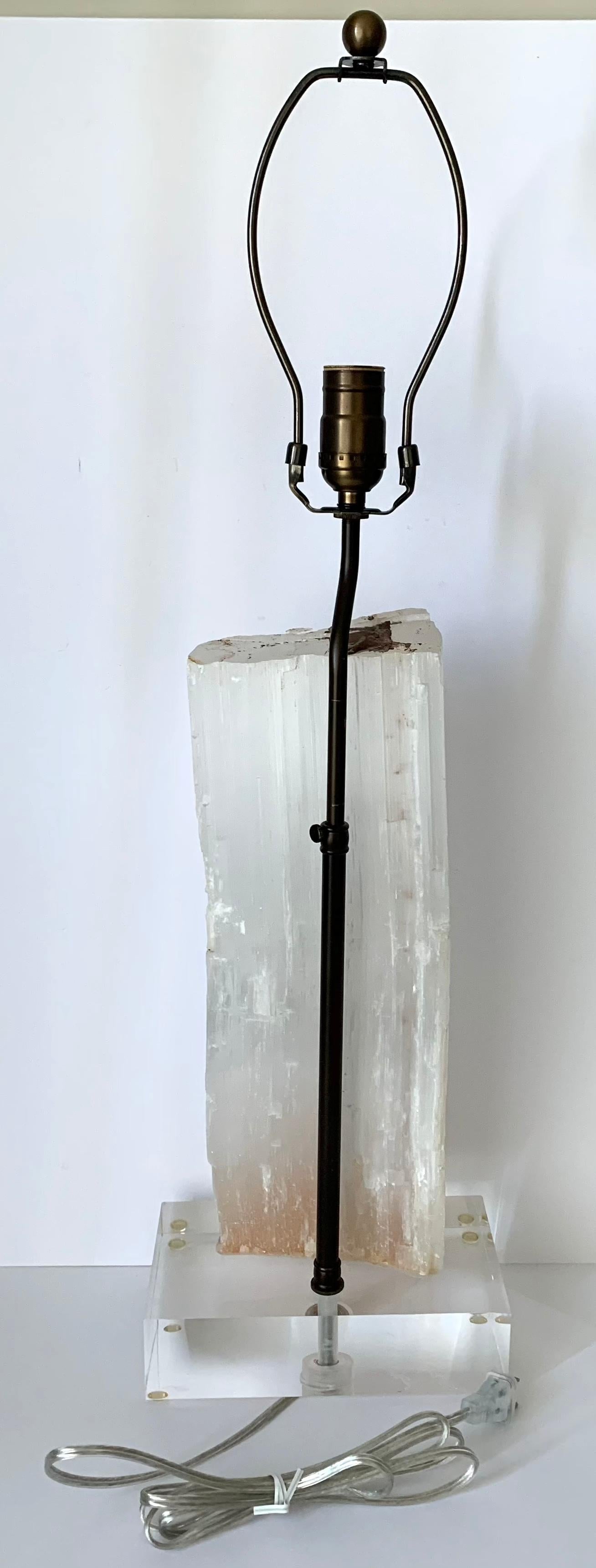 Pair of Selenite and Lucite Table Lamps 2