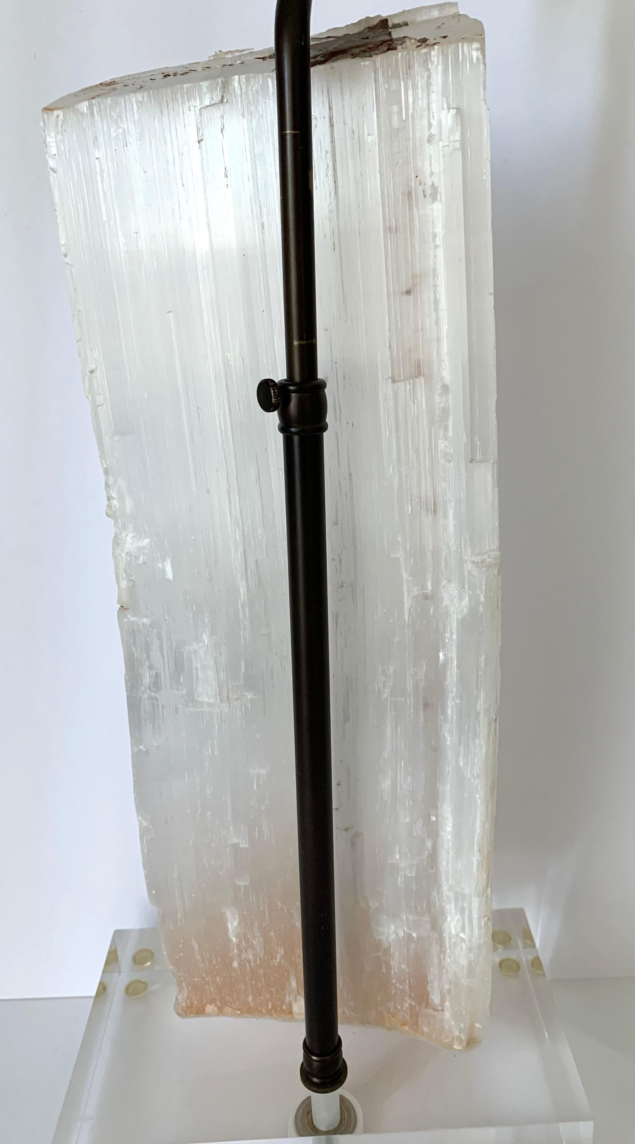 Pair of Selenite and Lucite Table Lamps 3