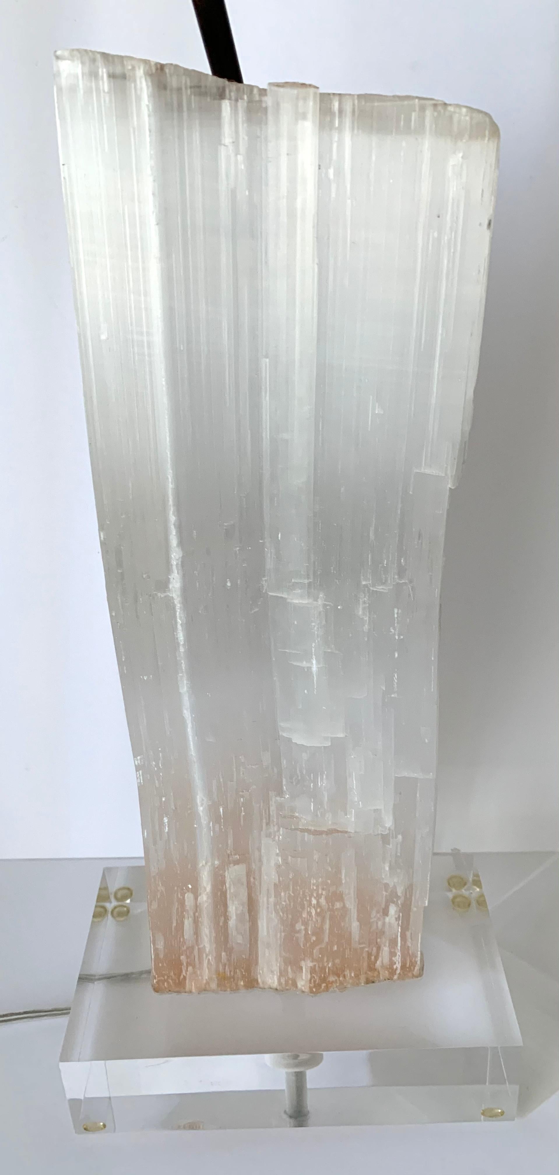 Modern Pair of Selenite and Lucite Table Lamps