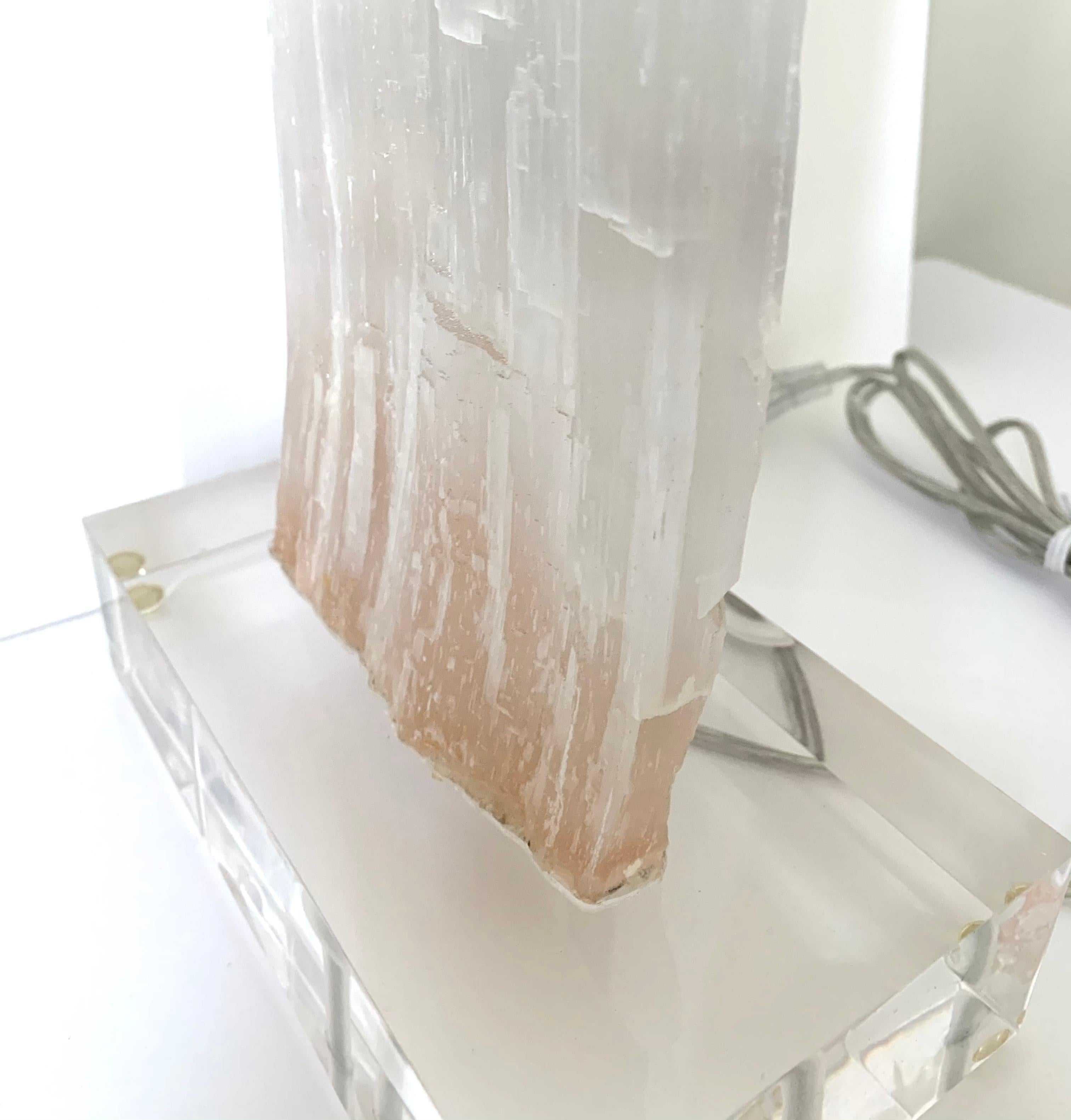 American Pair of Selenite and Lucite Table Lamps
