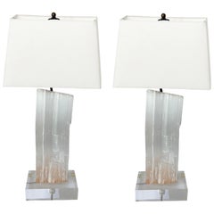 Pair of Selenite and Lucite Table Lamps