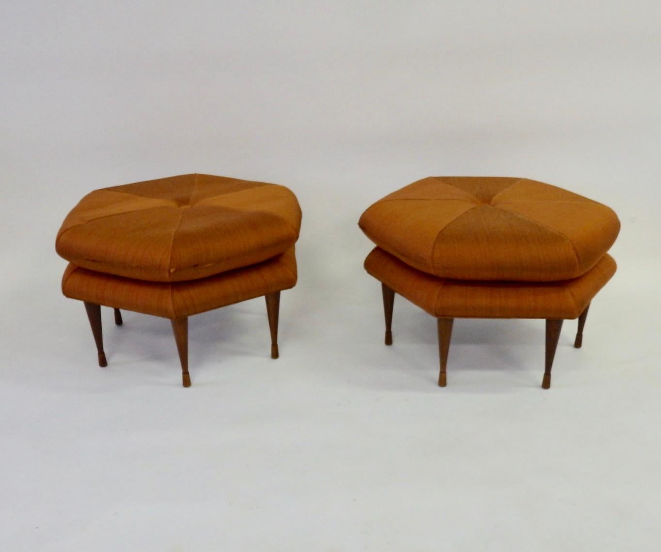 Pair of Selig hexagon form ottomans or Pouffe  as found originals In Good Condition In Ferndale, MI