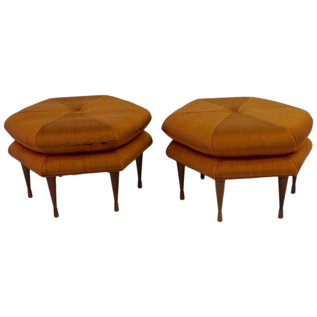 Pair of Selig hexagon form ottomans or Pouffe  as found originals