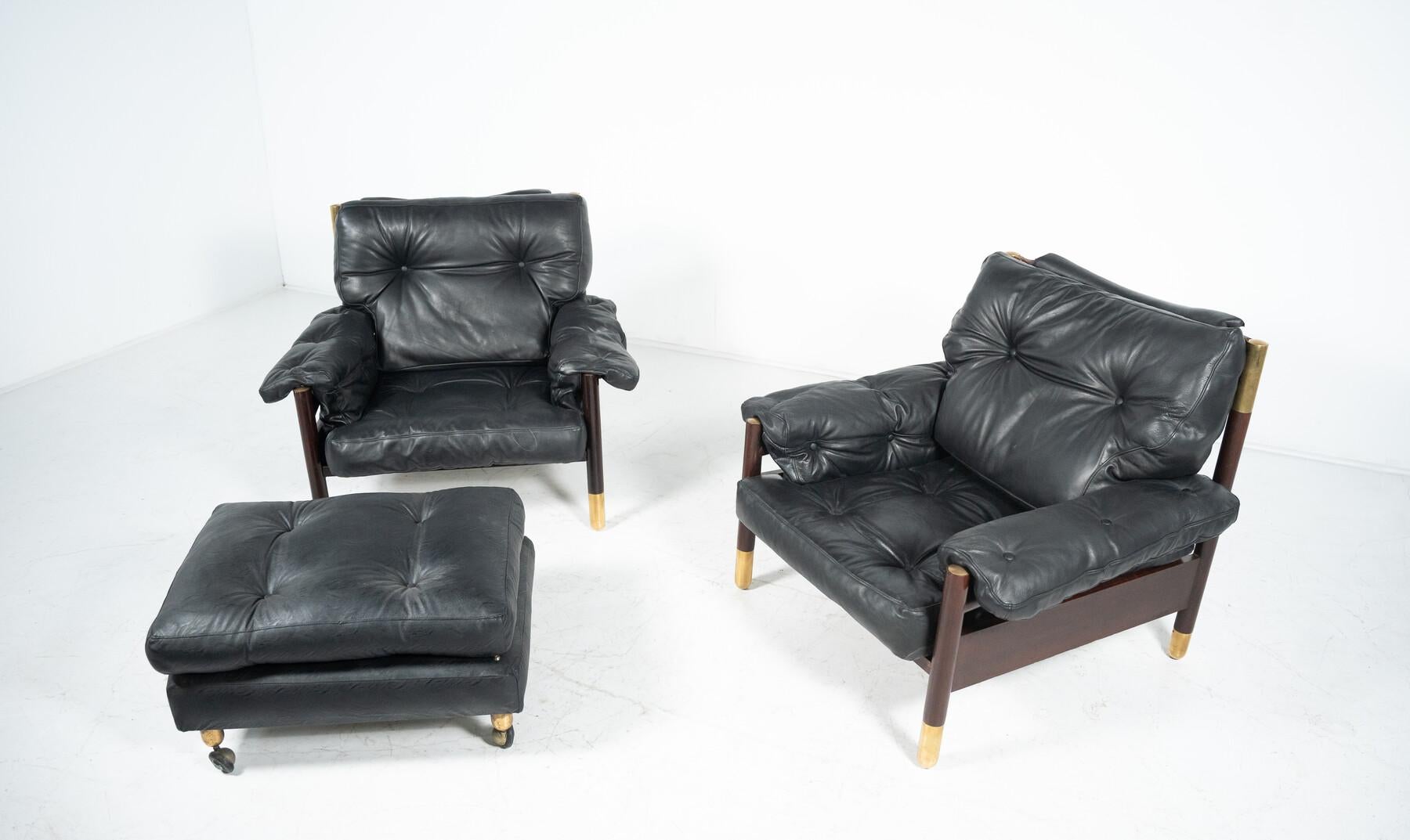 italien Paire de fauteuilsella avec pouf de Carlo De Carli pour Sormani, années 60 en vente