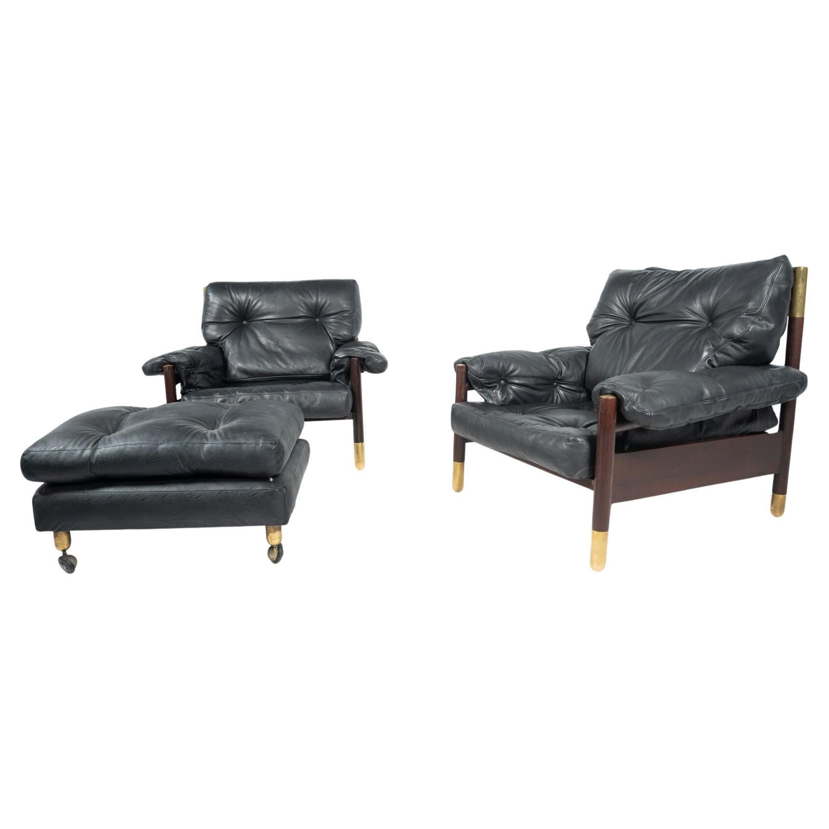 Pair of "Sella" Armchairs with Ottoman by Carlo De Carli for Sormani, 60s