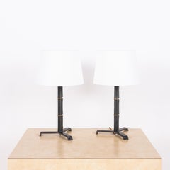 Pair of 'Sellier' Stitched Black Leather Lamps by Design Frères