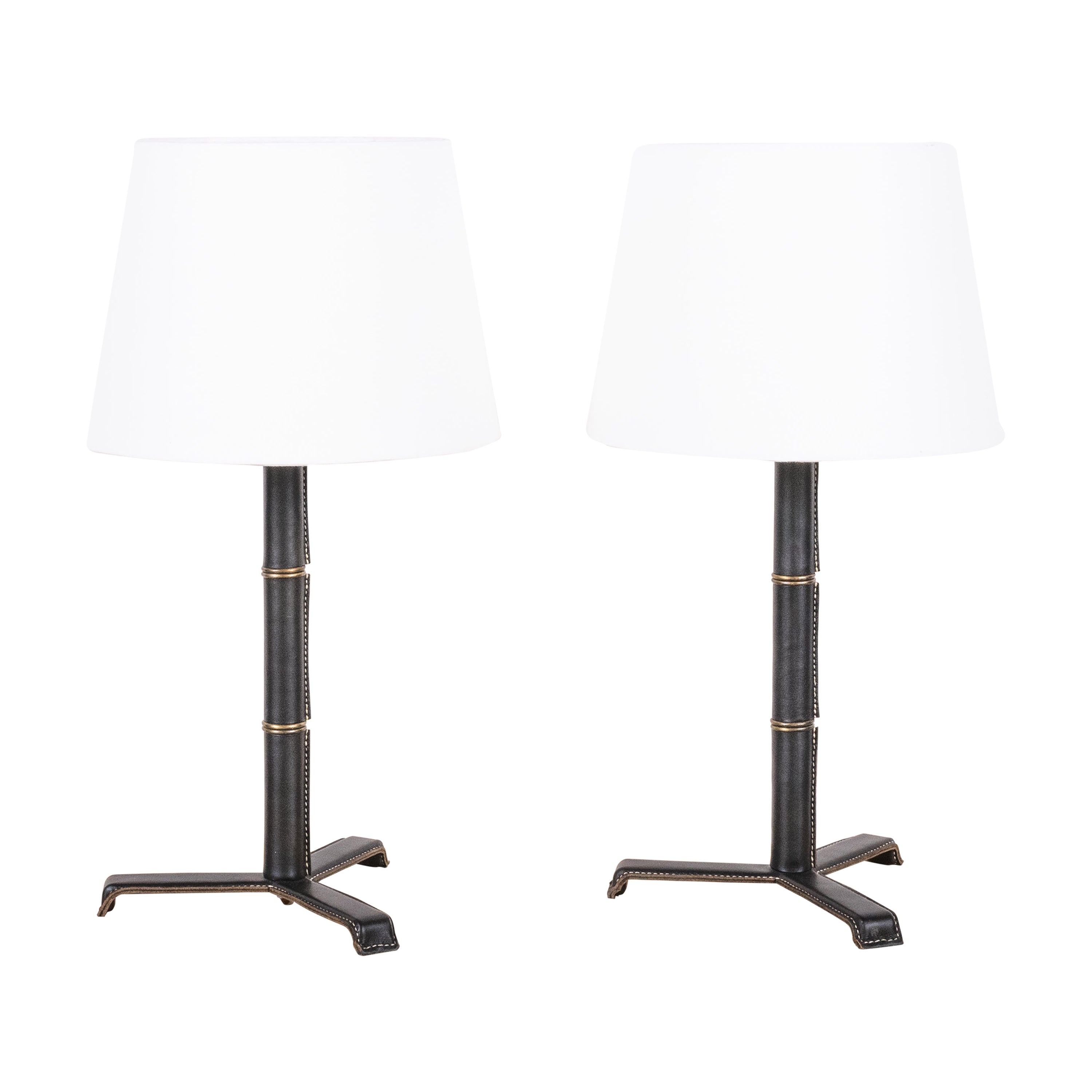 Zwei Lampen aus schwarzem Leder mit Stitching 'Sellier' von Design Frères