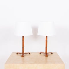Pair of 'Sellier' Stitched Tan Leather Lamps by Design Frères