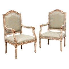 Pair of Semi Antique Louis XVI Style Painted Fauteuils