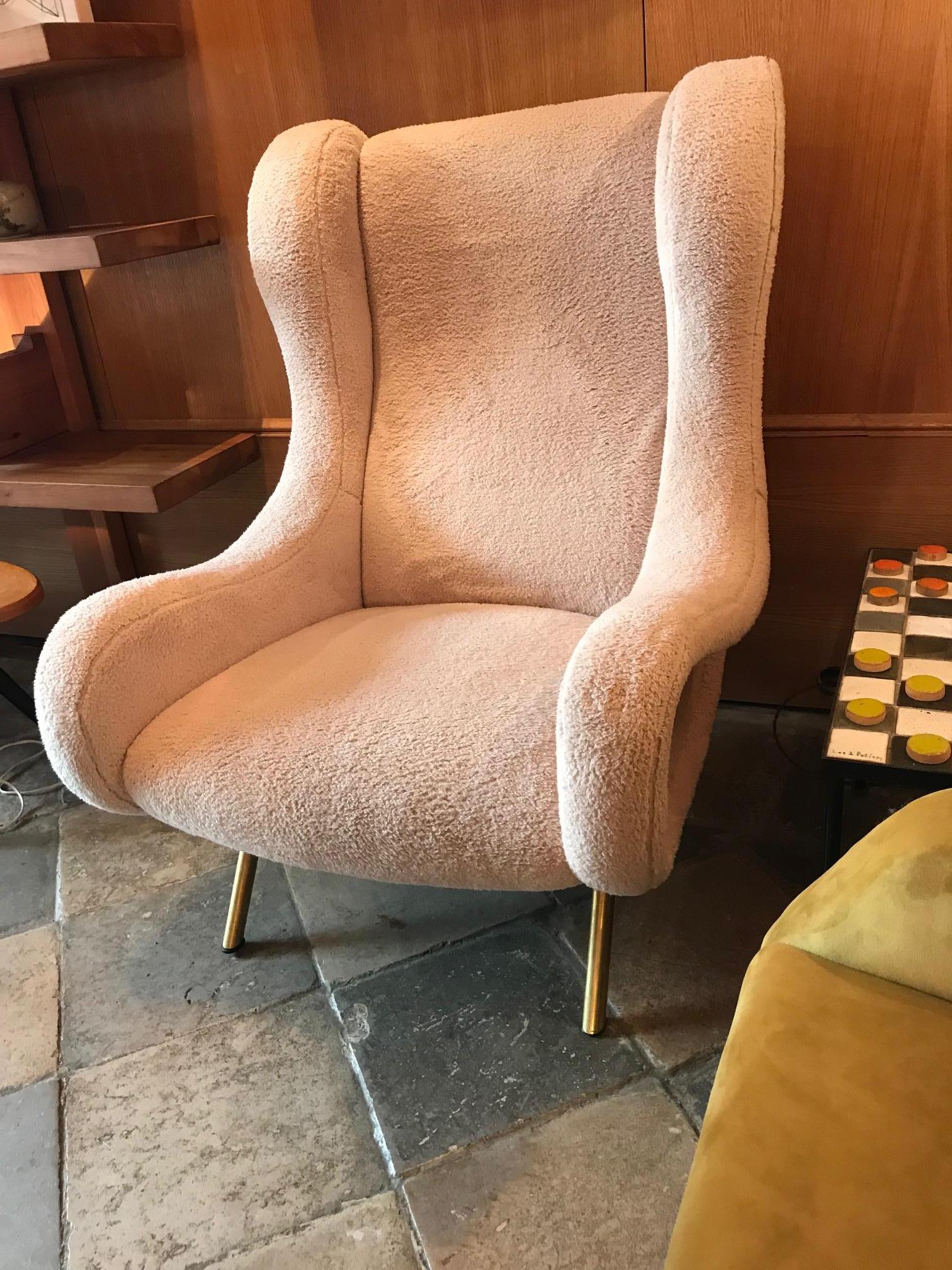 Brass Pair of Senior Armchairs by Marco Zanuso for Arflex, 1950s