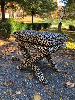 Pair of Sensational Mid-Century Modern Faux Leopard X Style Benches Ottomans