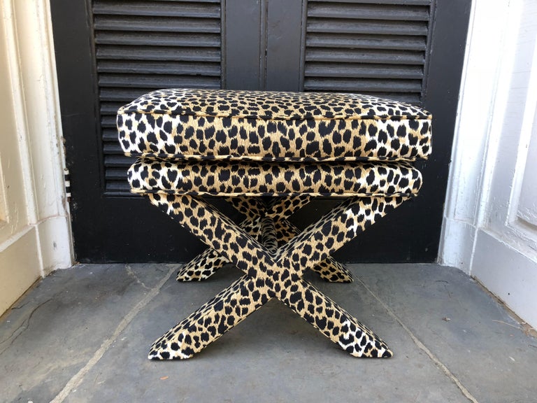 Pair of Sensational MidCentury Modern Faux Leopard X Style Benches