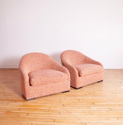 Pair of Sensational Pink Chenille Club Chairs, Modern Design