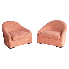 Pair of Sensational Pink Chenille Club Chairs, Modern Design