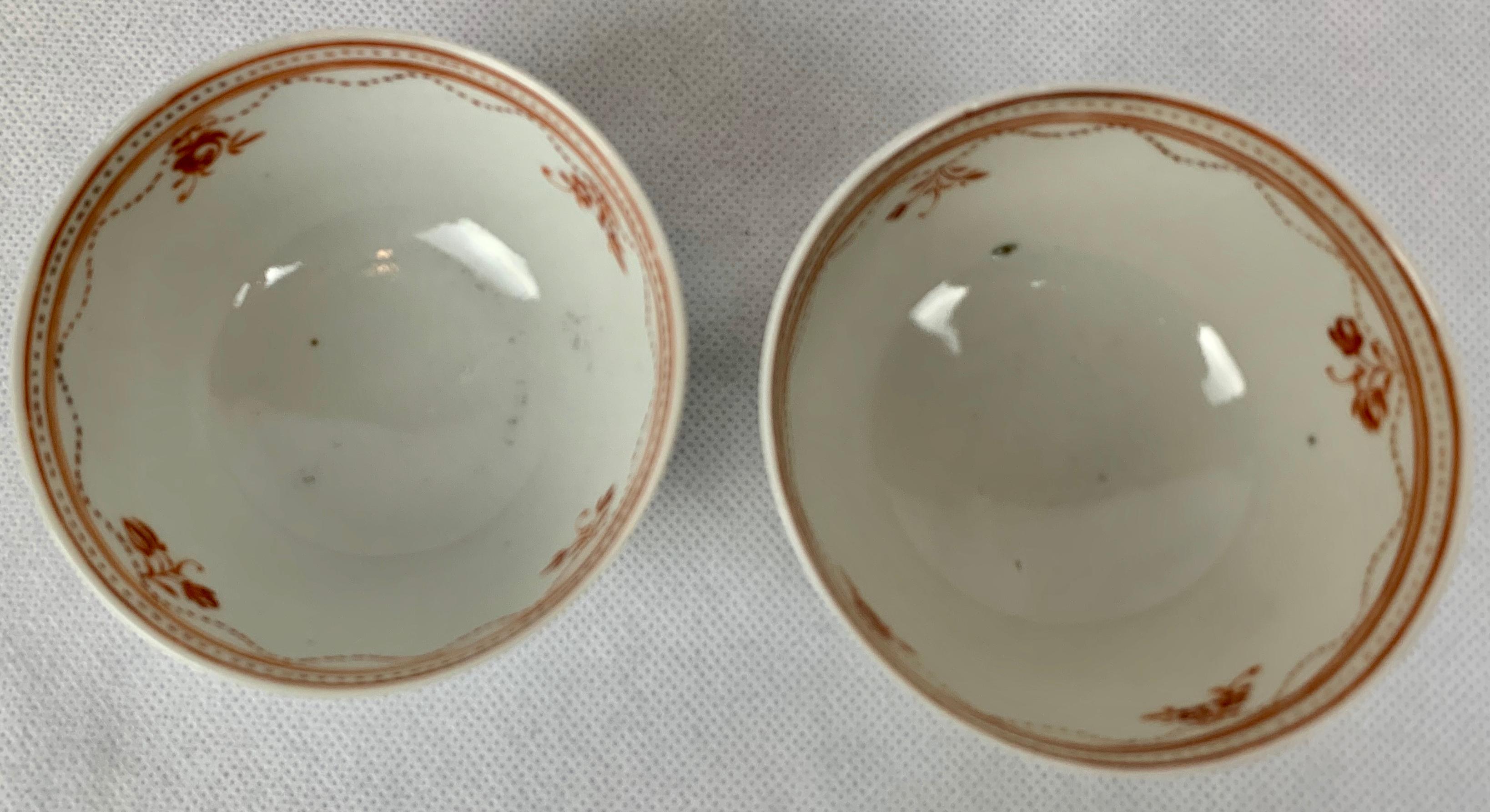 Chinese Export Porcelain Handleless Cups & Saucers in Sepia-China, 18th c.  In Good Condition In West Palm Beach, FL