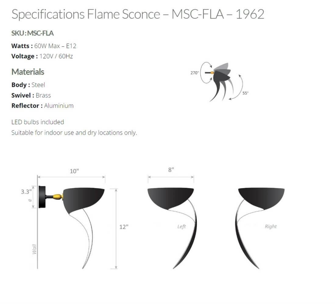 Serge Mouille - Pair of Flame Wall Sconces in Black - IN STOCK! For Sale 1