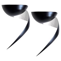 Pair of Serge Mouille Small Wall Sconces, Flame in Black, In Stock!