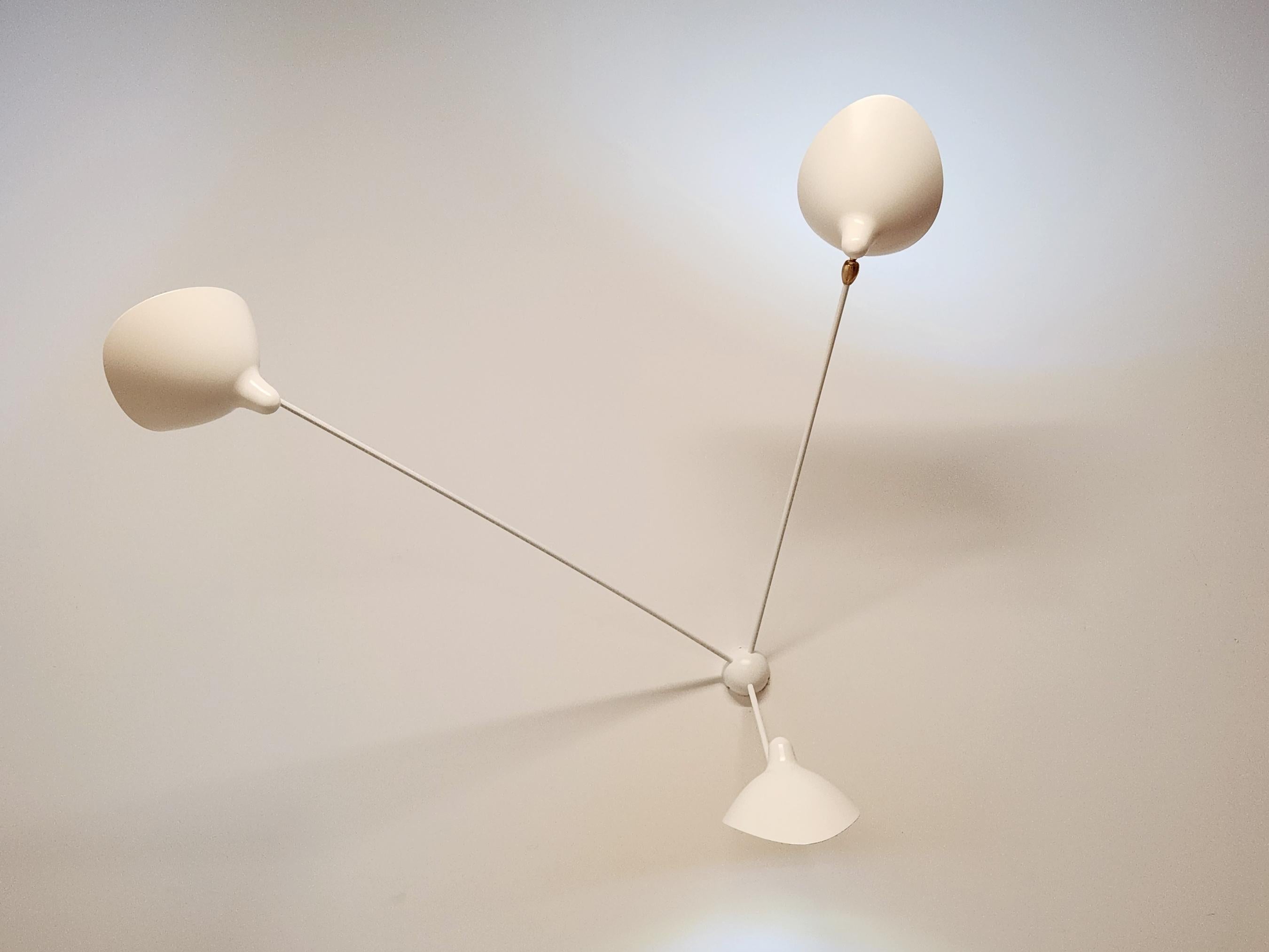 Serge Mouille - Pair of 3-Arm Spider Sconces in White - IN STOCK! For Sale 1