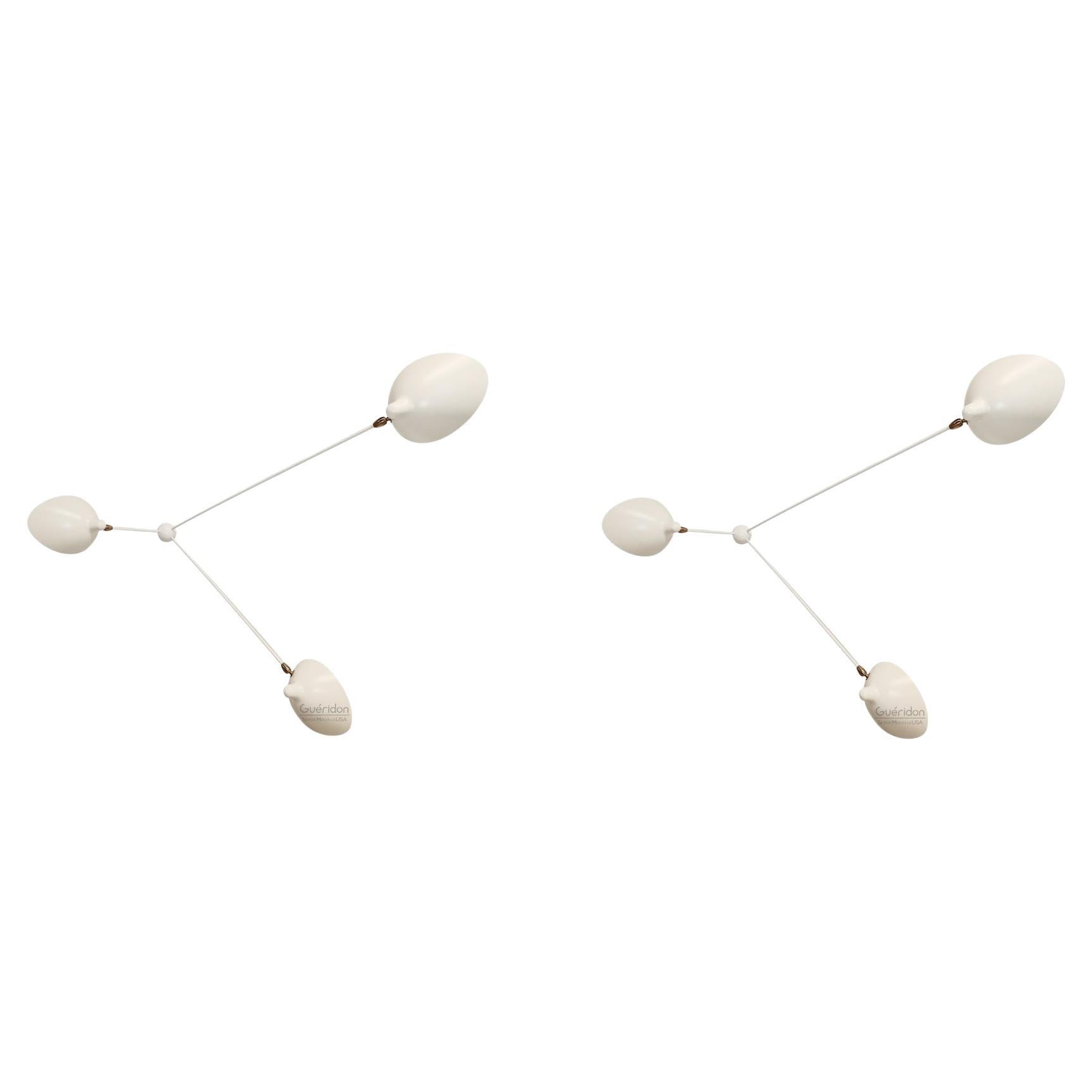 Serge Mouille - Pair of 3-Arm Spider Sconces in White - IN STOCK! For Sale