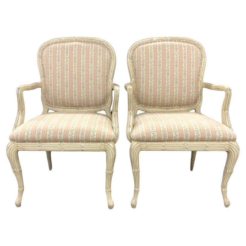 Pair of Serge Roche Style Arm Chairs With Pink Striped Fabric