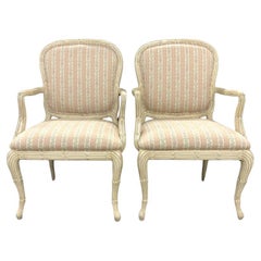 Pair of Serge Roche Style Arm Chairs With Pink Striped Fabric