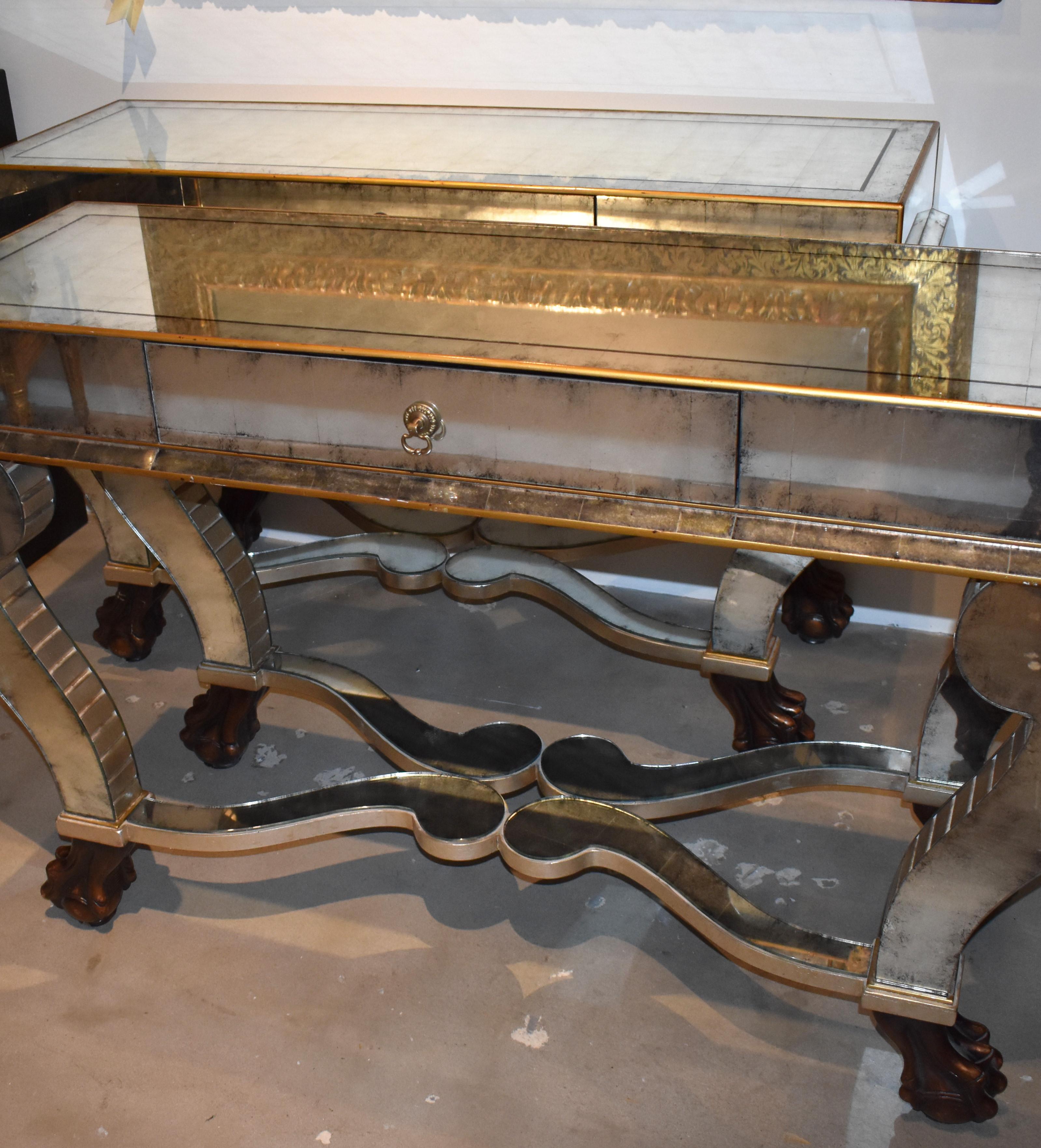 Pair of Serge Roche Style Mirrored Console Tables For Sale 5
