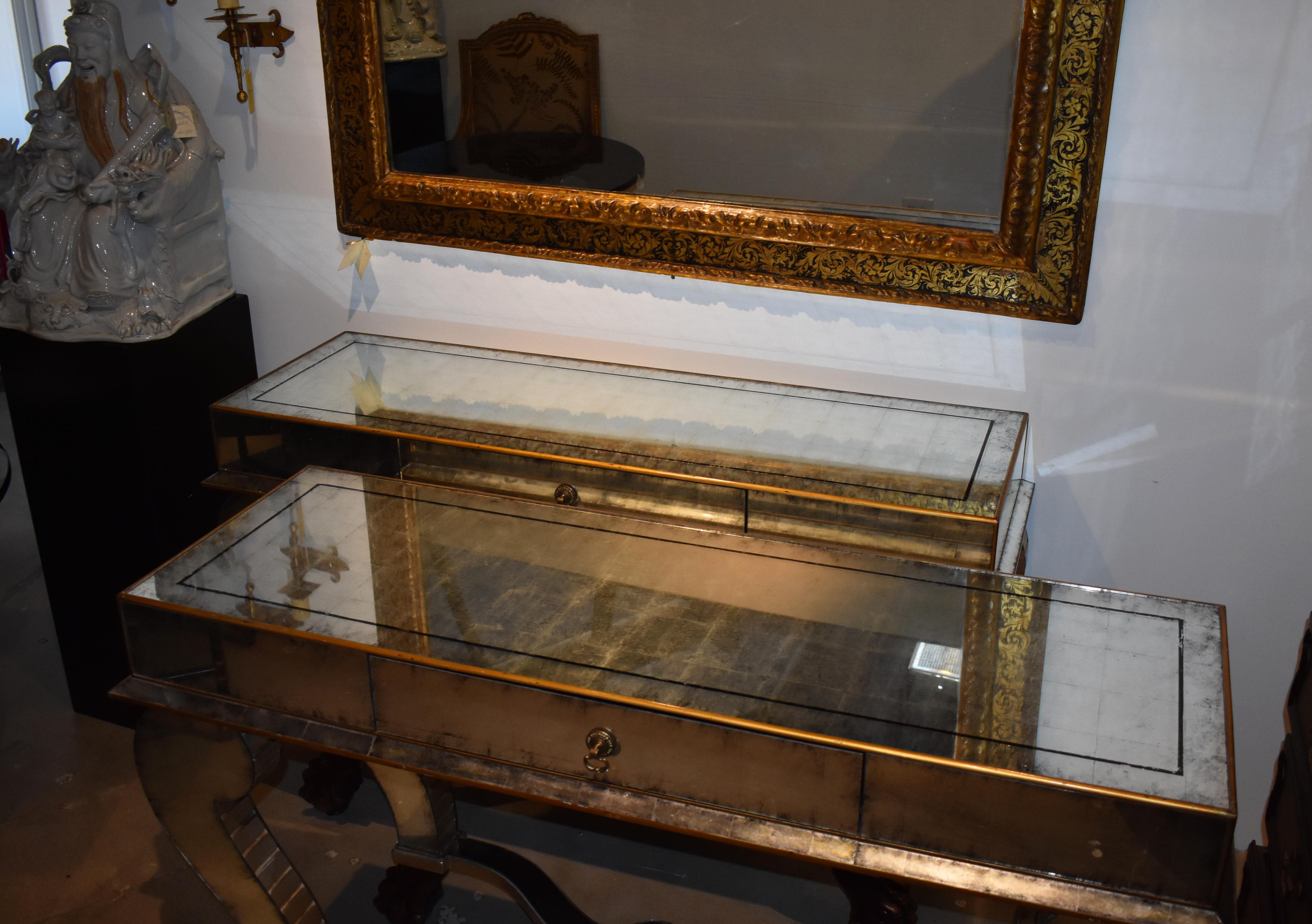 Pair of Serge Roche Style Mirrored Console Tables For Sale 6