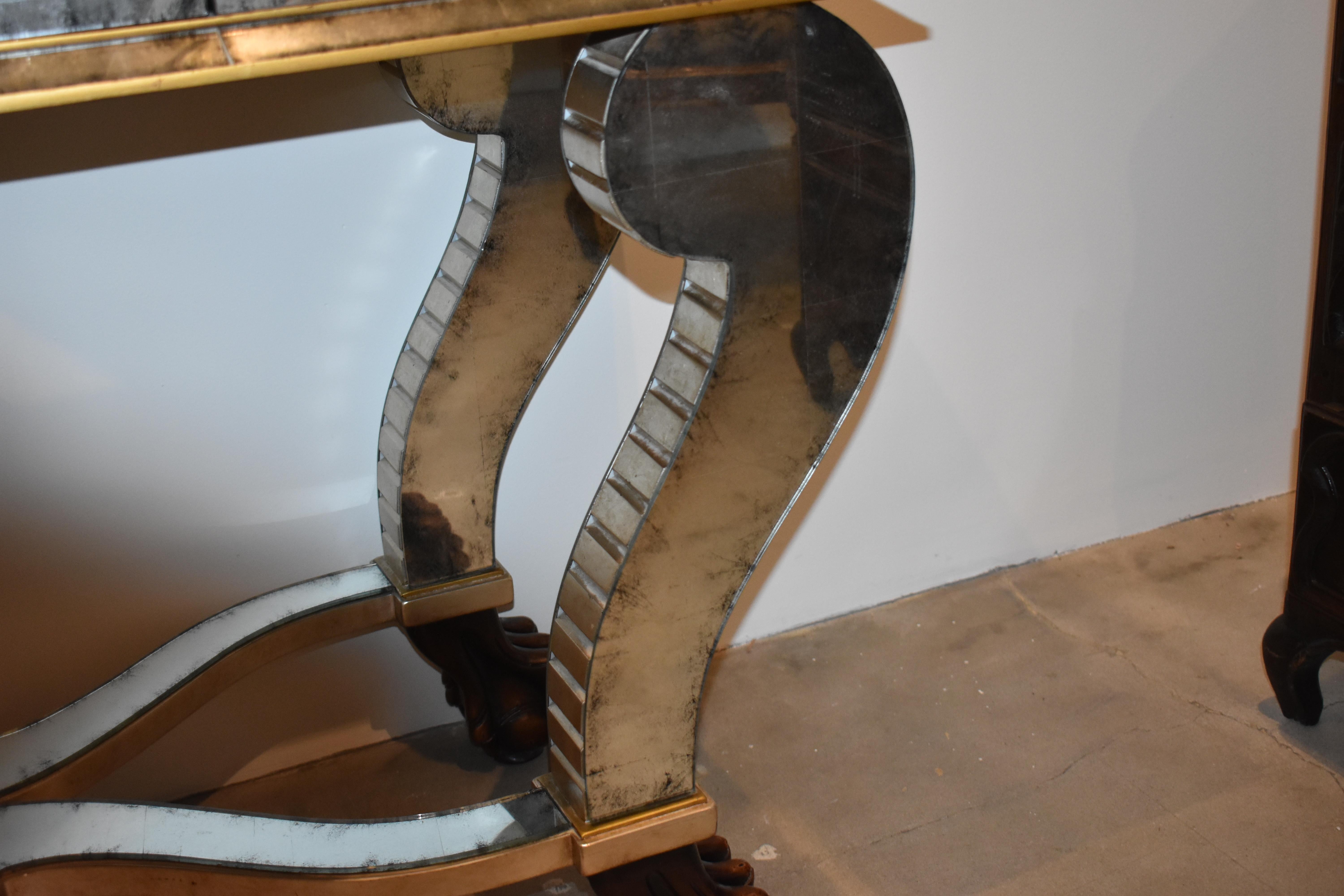 Pair of Serge Roche Style Mirrored Console Tables For Sale 8