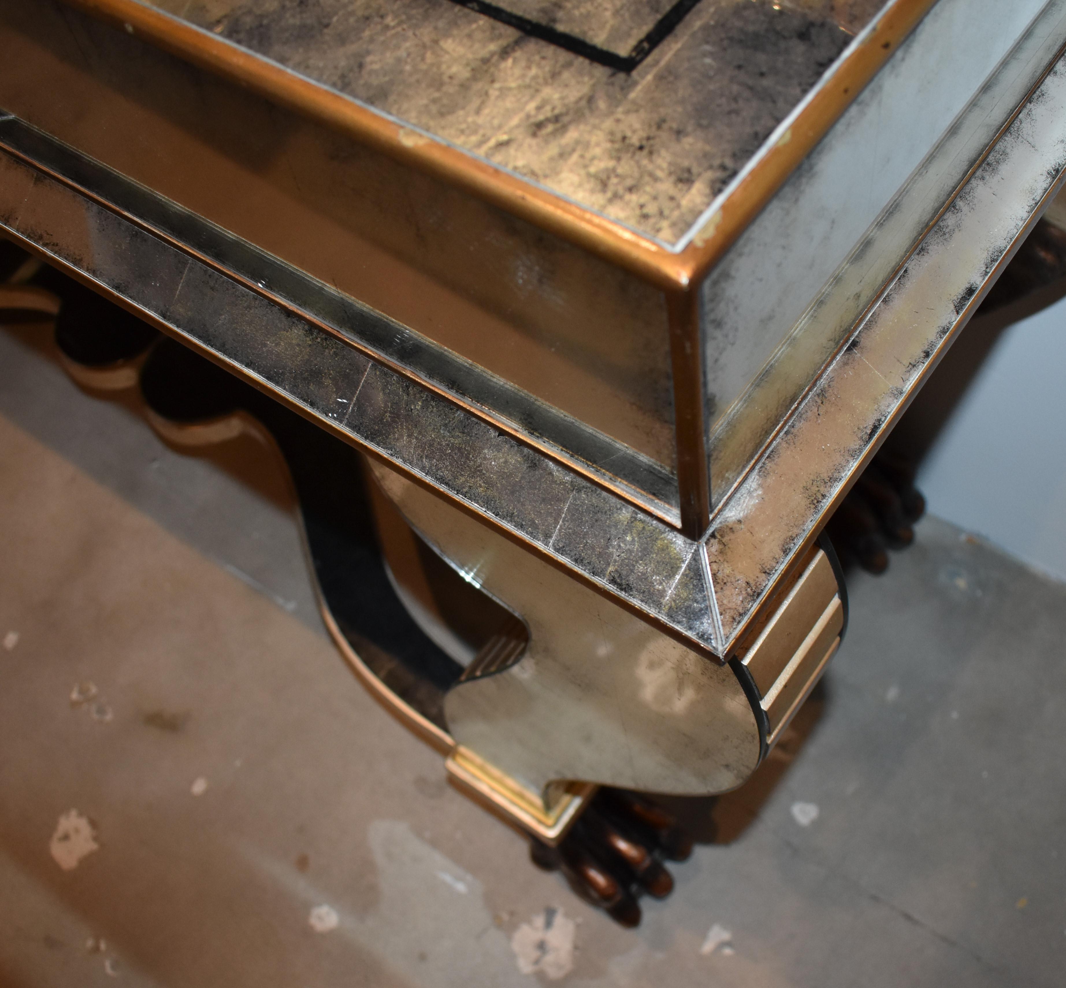 Pair of Serge Roche Style Mirrored Console Tables For Sale 1