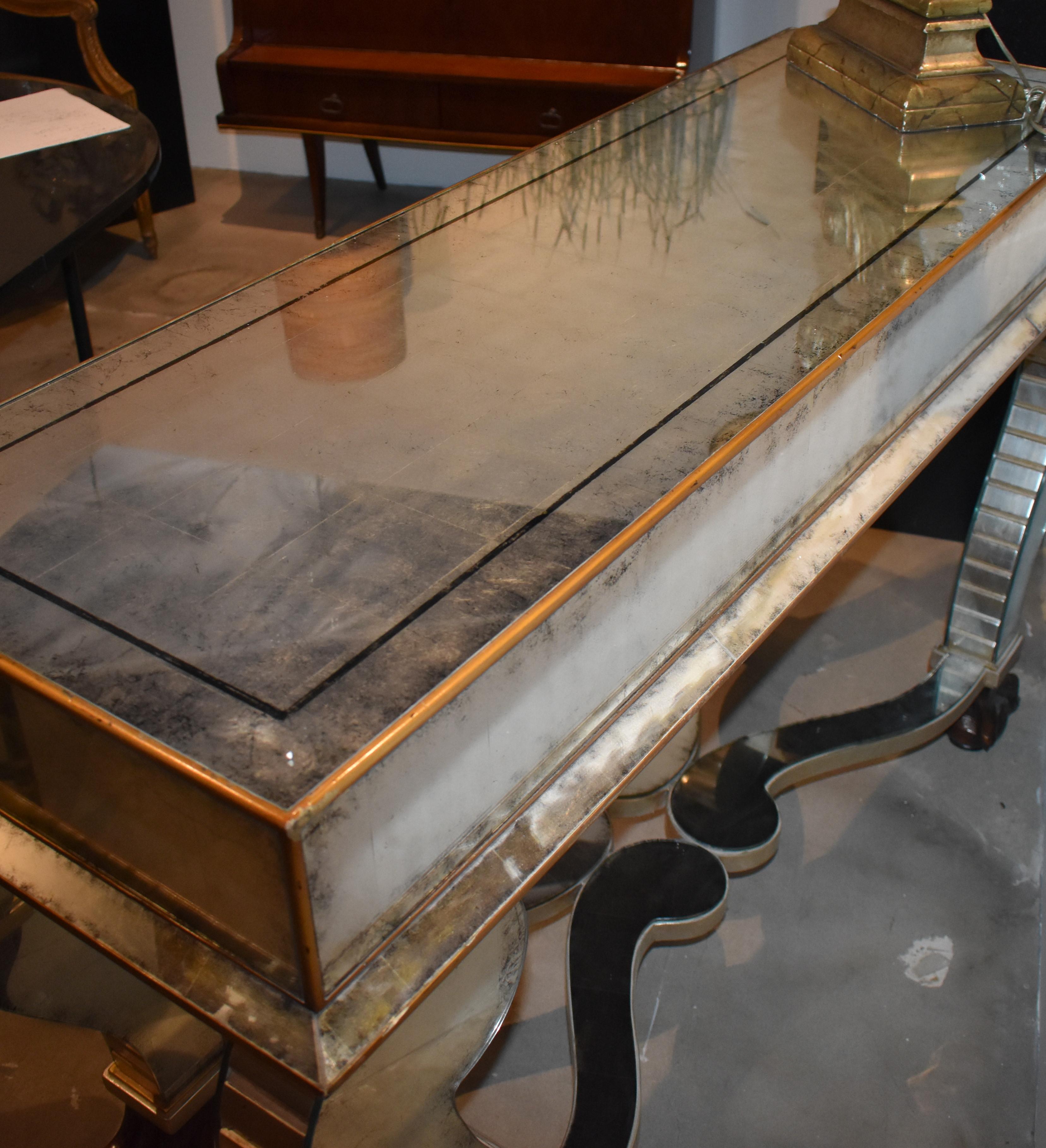 Pair of Serge Roche Style Mirrored Console Tables For Sale 2