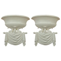 Pair of Serge Roche Style White Hand Carved Plaster Sconces