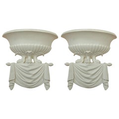 Vintage Pair of Serge Roche Style White Hand Carved Plaster Sconces