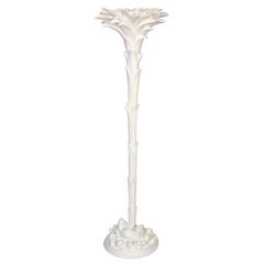 Pair of Serge Roche Style White Palm Leaf Torchieres