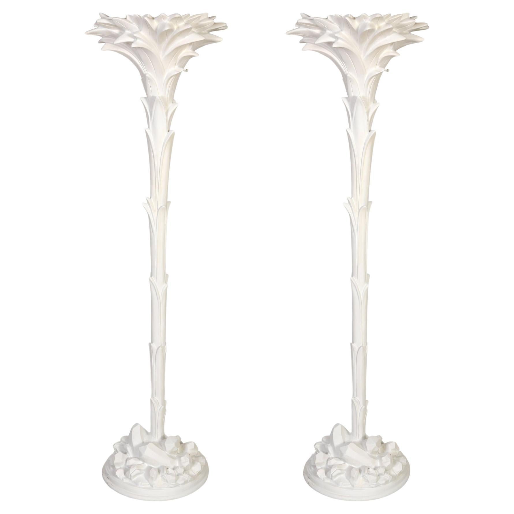 Pair of Serge Roche Style White Palm Leaf Torchieres For Sale
