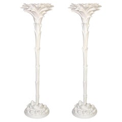 Pair of Serge Roche Style White Palm Leaf Torchieres