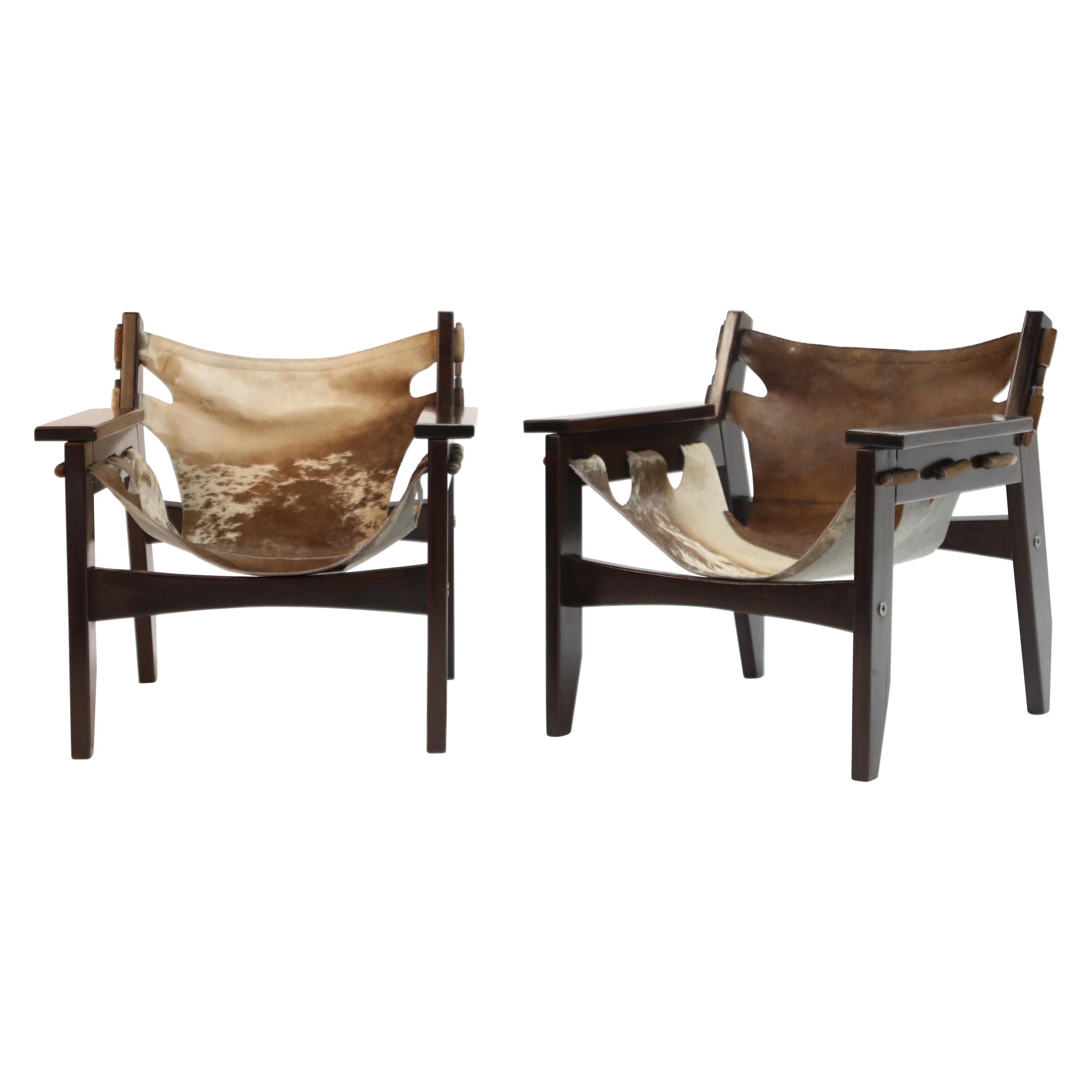 Pair of Sergio Rodrigues Kilin Chairs in Rosewood and Cowhide, OCA, Brazil 1970s