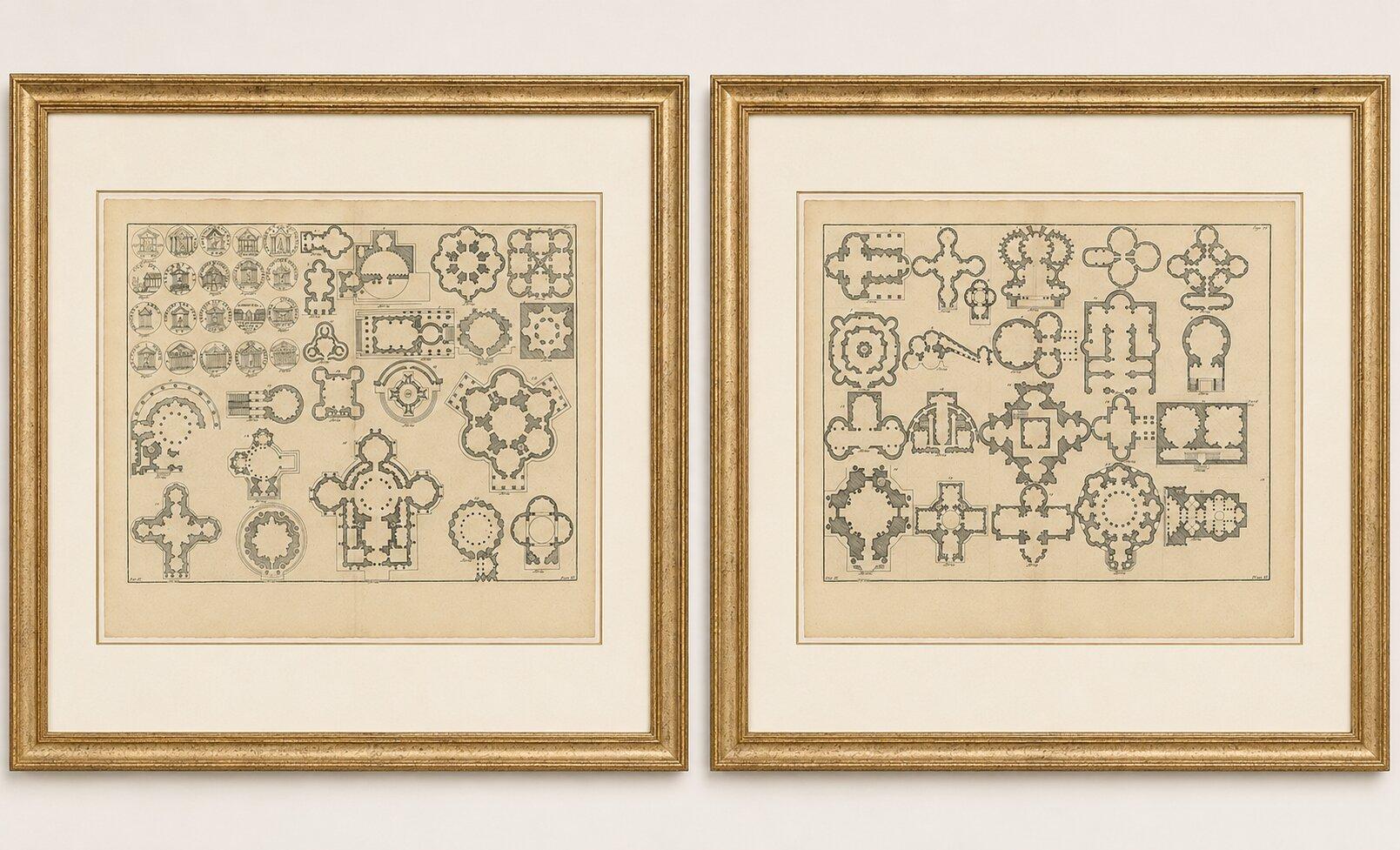 Pair of Serlio Architectural Plan Engravings, Neoclassical, c.1721