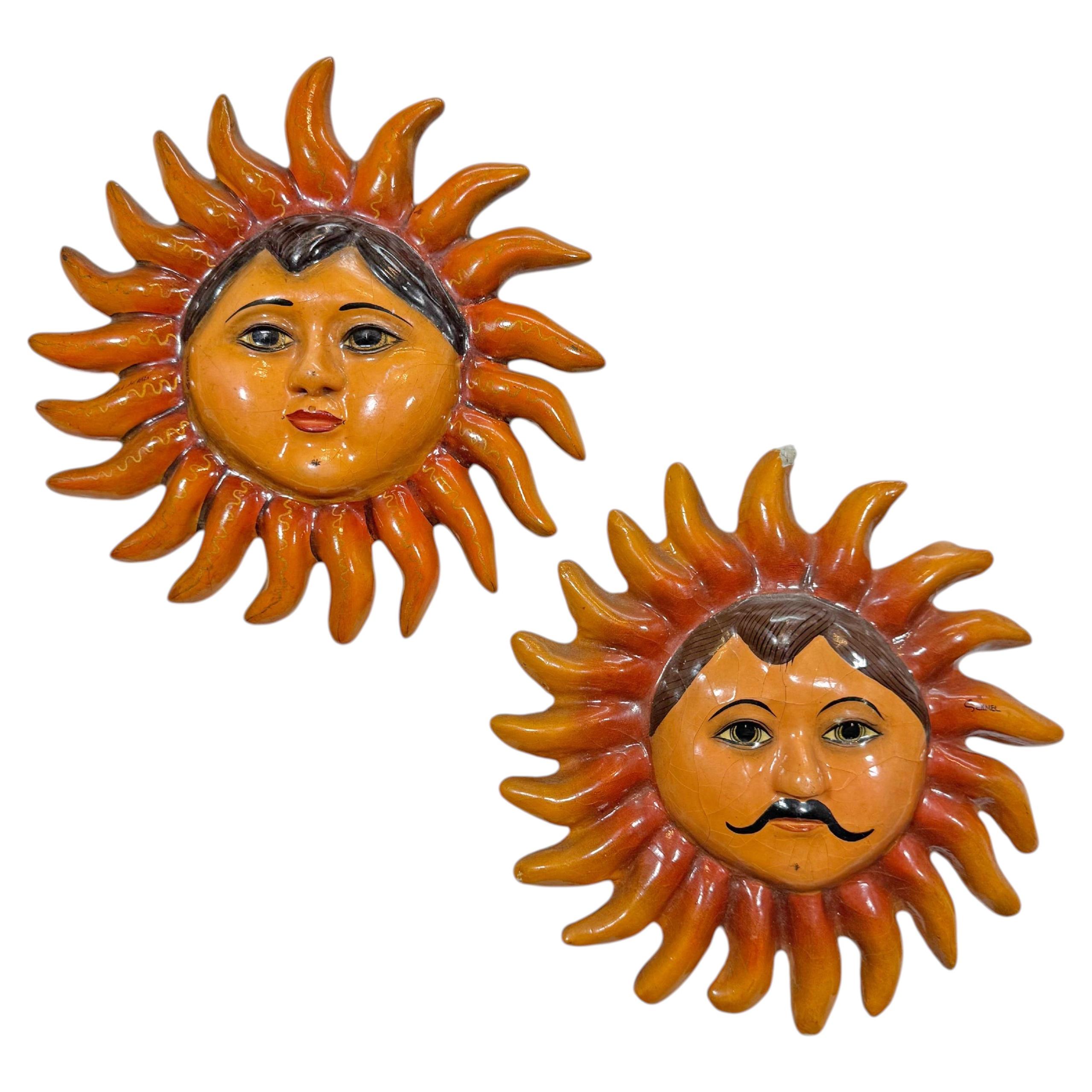 Pair of Sermel Sergio Bustamante Papier Mache Sun Faces