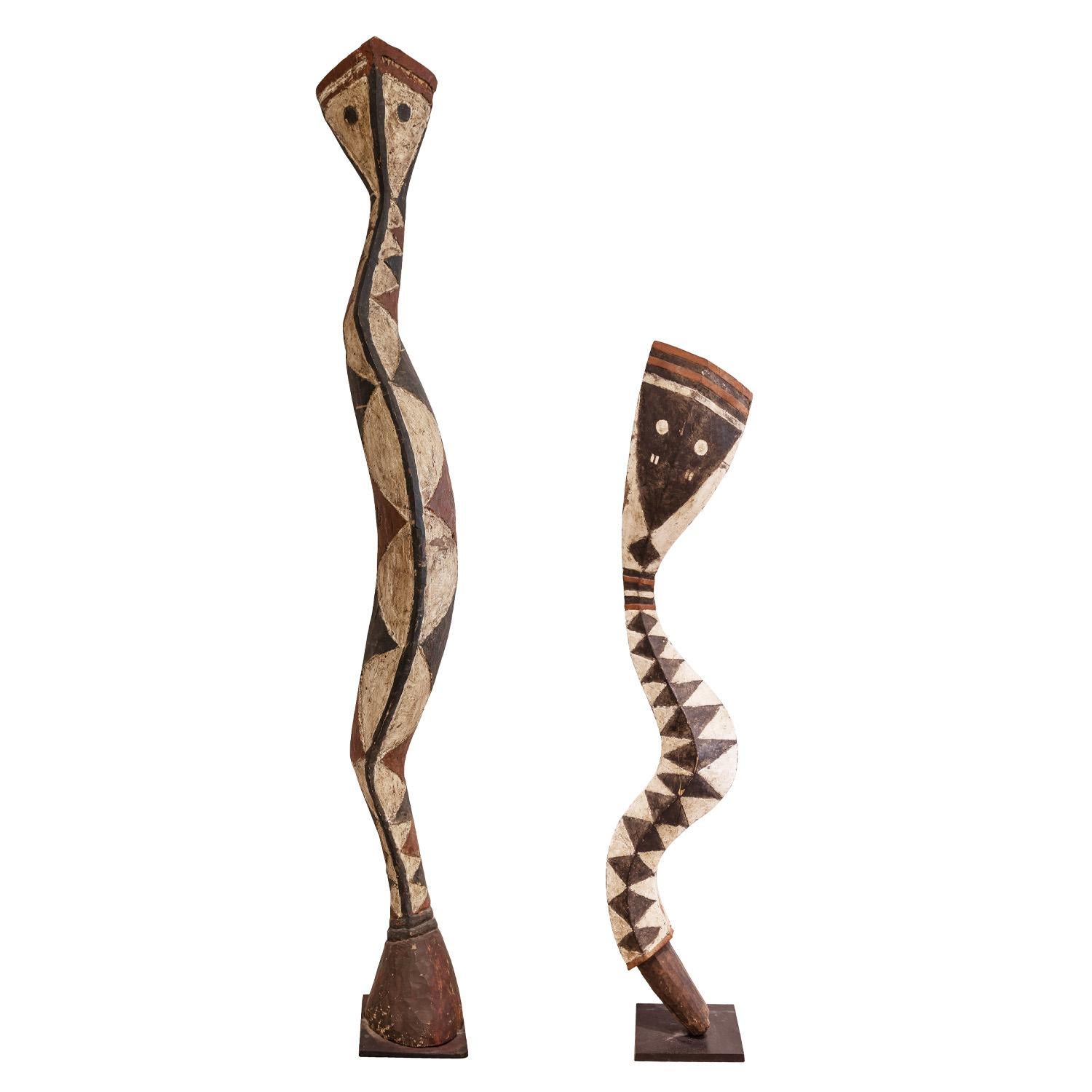 Pair of Serpent Headdresses (A-MANTSHO-NA-TSHOL) in carved wood with pigment by Baga artists, Guinea, Africa, early-20th century. From the Casamance region of Senegal to that of the Fouta Djallon in northern Guinea, the supreme manifesation of