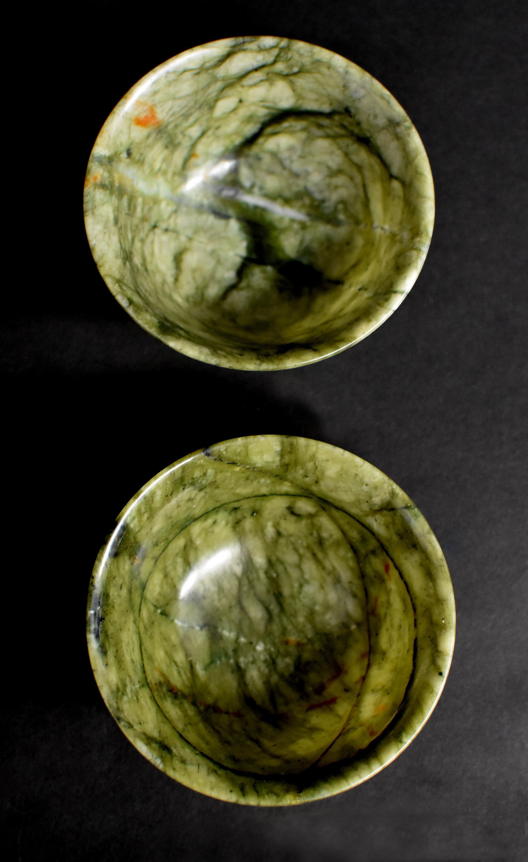 Chinese Pair of Serpentine Bowls Heaven and Earth