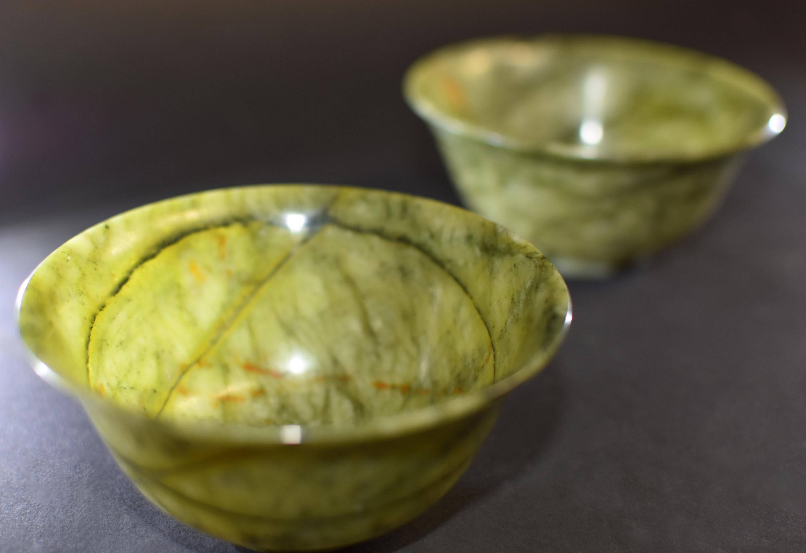 Pair of Serpentine Bowls Heaven and Earth In Excellent Condition In Somis, CA