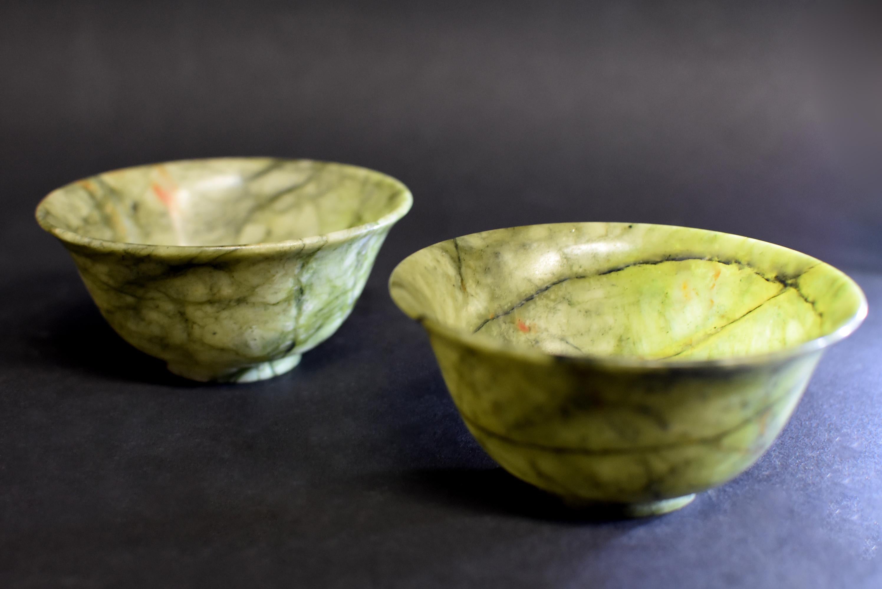 Contemporary Pair of Serpentine Bowls Heaven and Earth