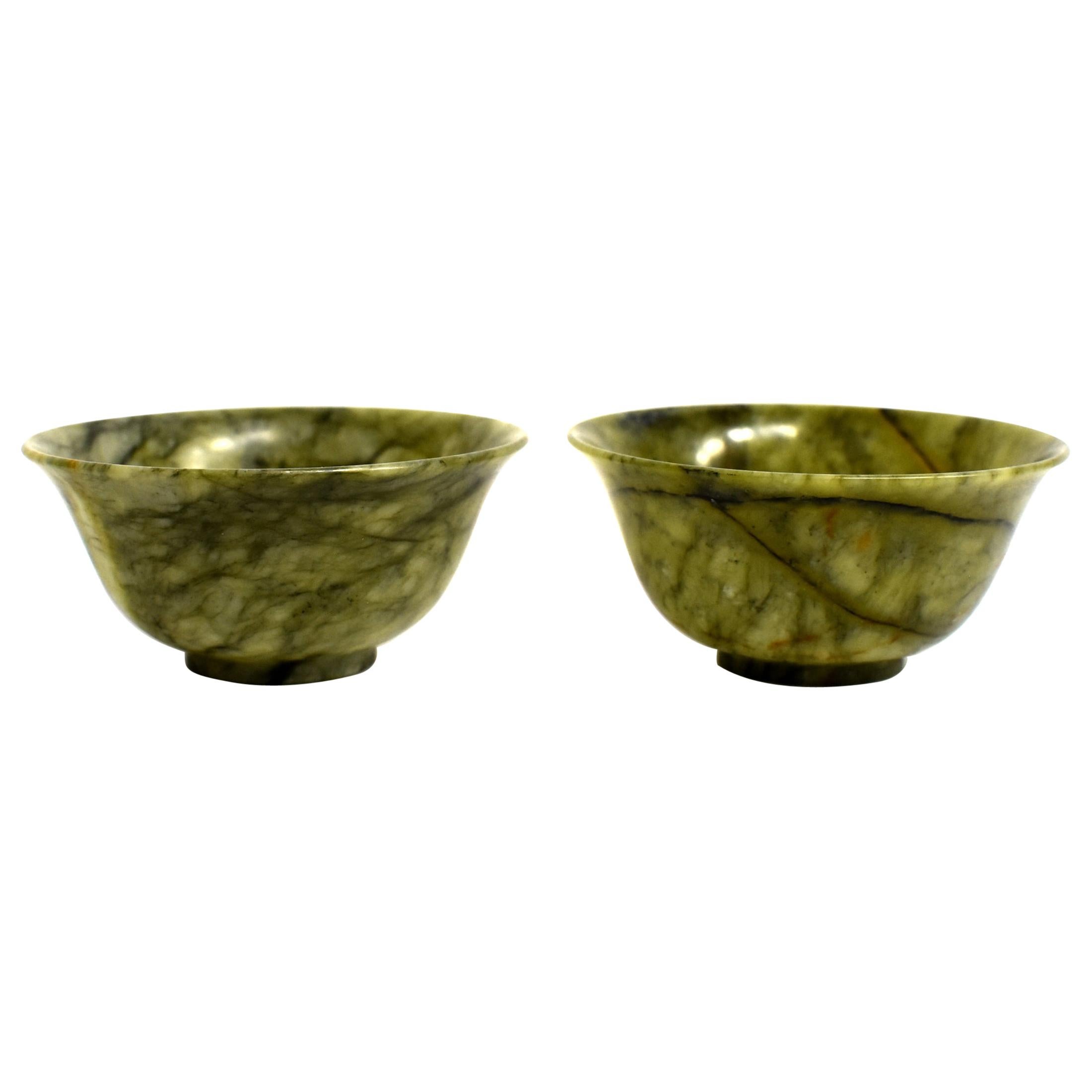 Pair of Serpentine Bowls Heaven and Earth