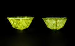 Pair of Serpentine Gemstone Bowls Lightening and Rain